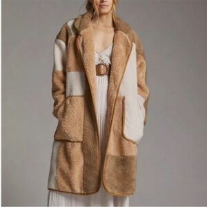 Pilcro Anthropologie Patchwork Tan and Cream Women's Coat 🧥 Sz.M